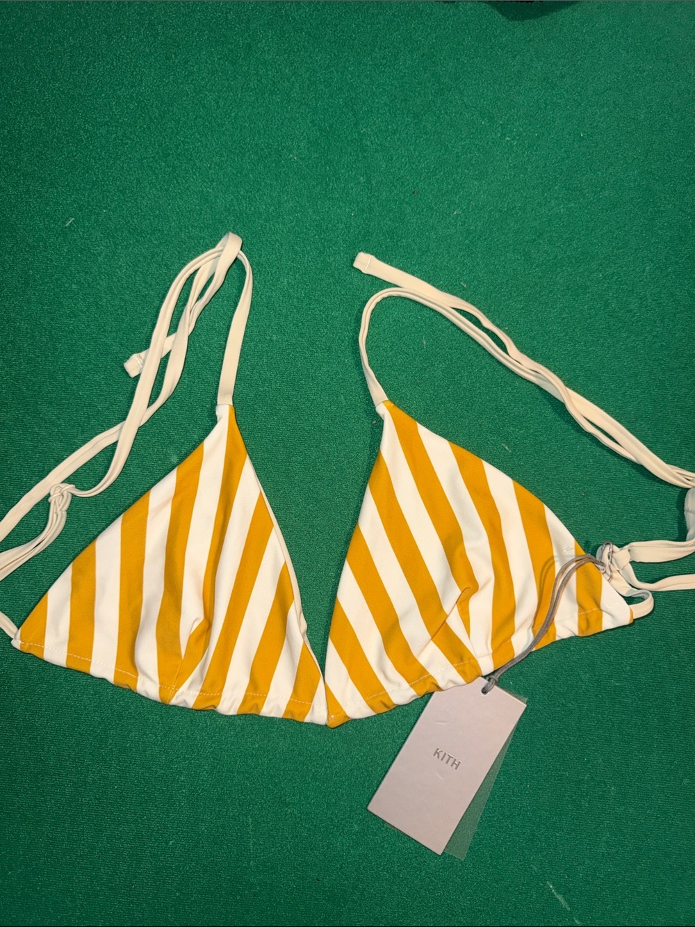 Kith Yellow & White Diagonal Stripe Triangle Bikini Top